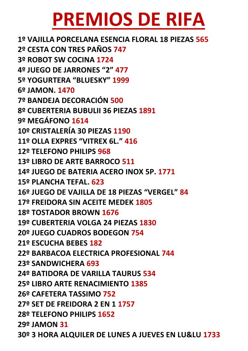 PREMIOS DE RIFA 2023