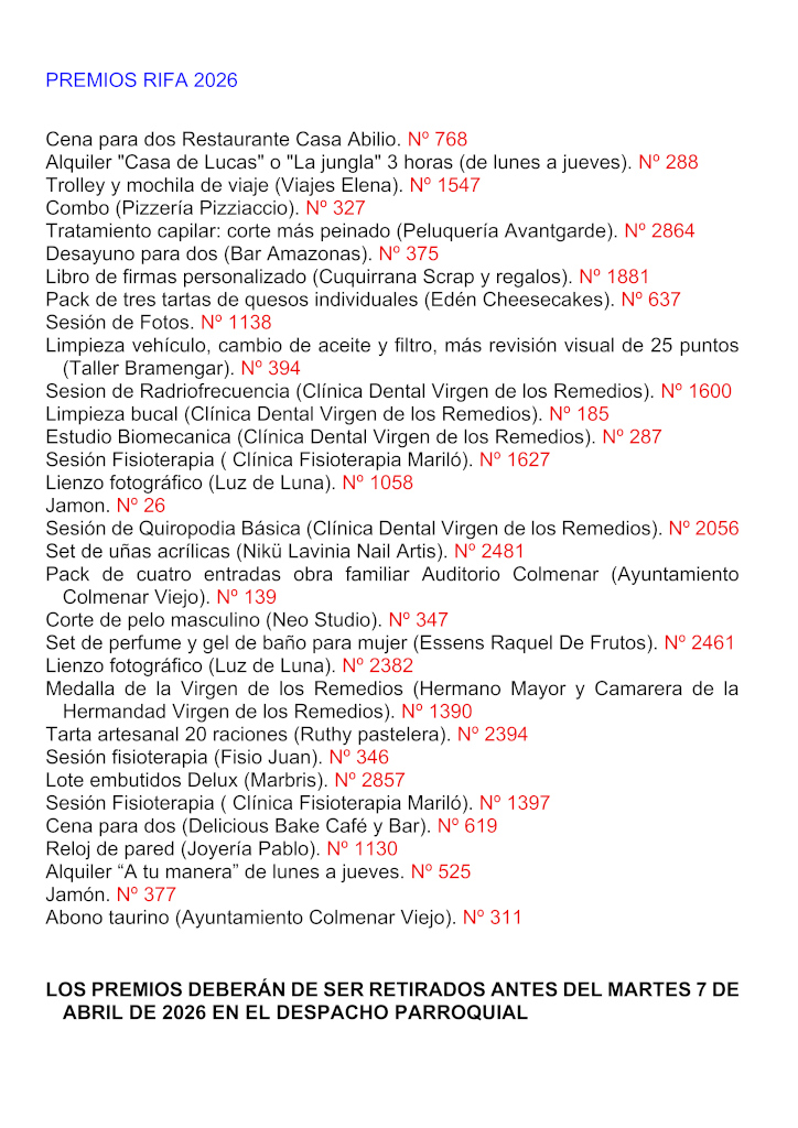 PREMIOS RIFA