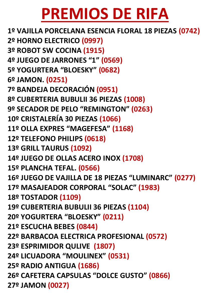 PREMIOS DE RIFA